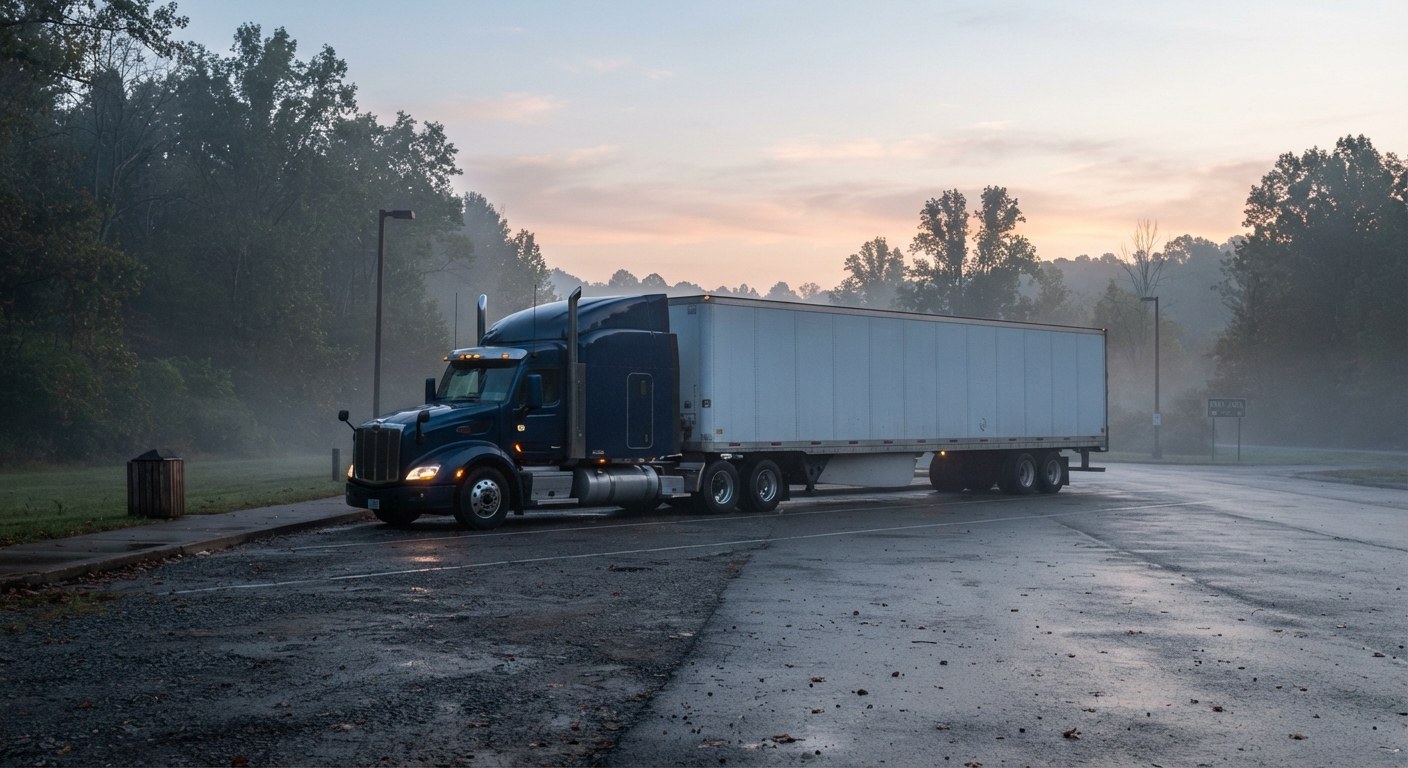 A LTS TRANSPORT LLC tractor and dry van trailer on the Lufkin approach